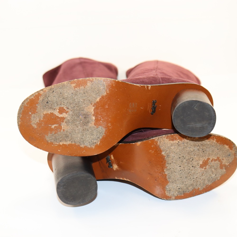 Coach Tall Suede Boots Womens 7 Burgundy Block Heel Knee High Leather Sole Zip - Picture 7 of 8